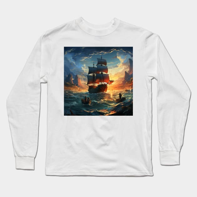 Ocean Odyssey: Sailing into the Abyss Long Sleeve T-Shirt by Crystal6789